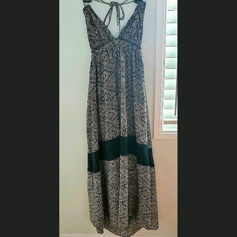 Black Halter Bohemian Low Back Maxi Dress